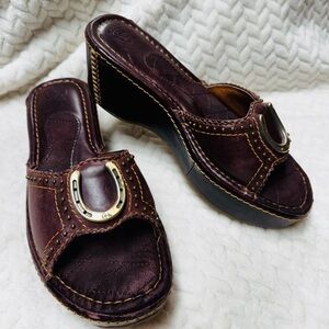 Ariat Brown Leather Casey Wedge Platform Y2K Preppy Equestrian Sandal Size 6.5